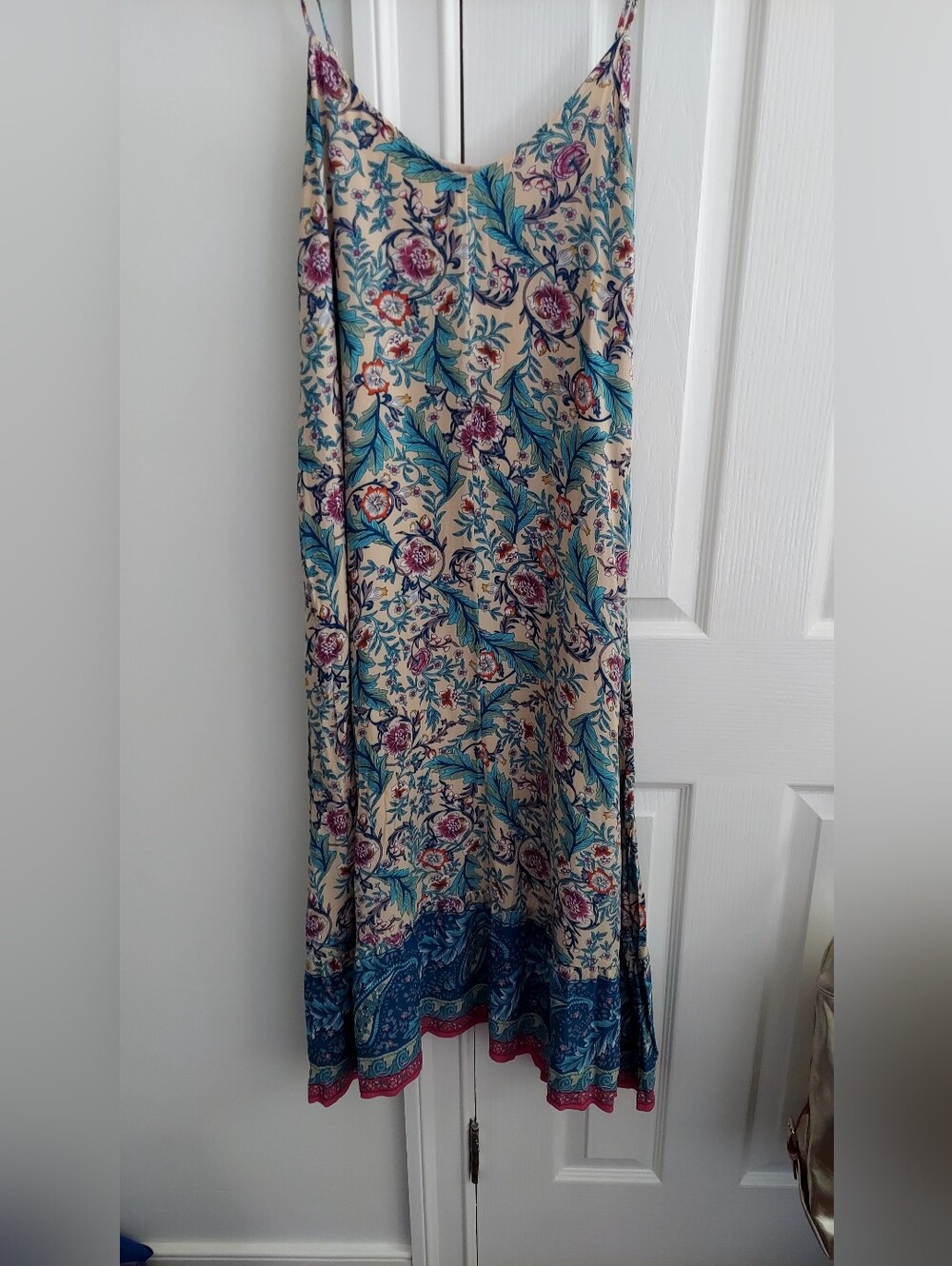 Floral Maxi Slip Dress in Teal and Cream Sz. XL - Picture 2 of 3